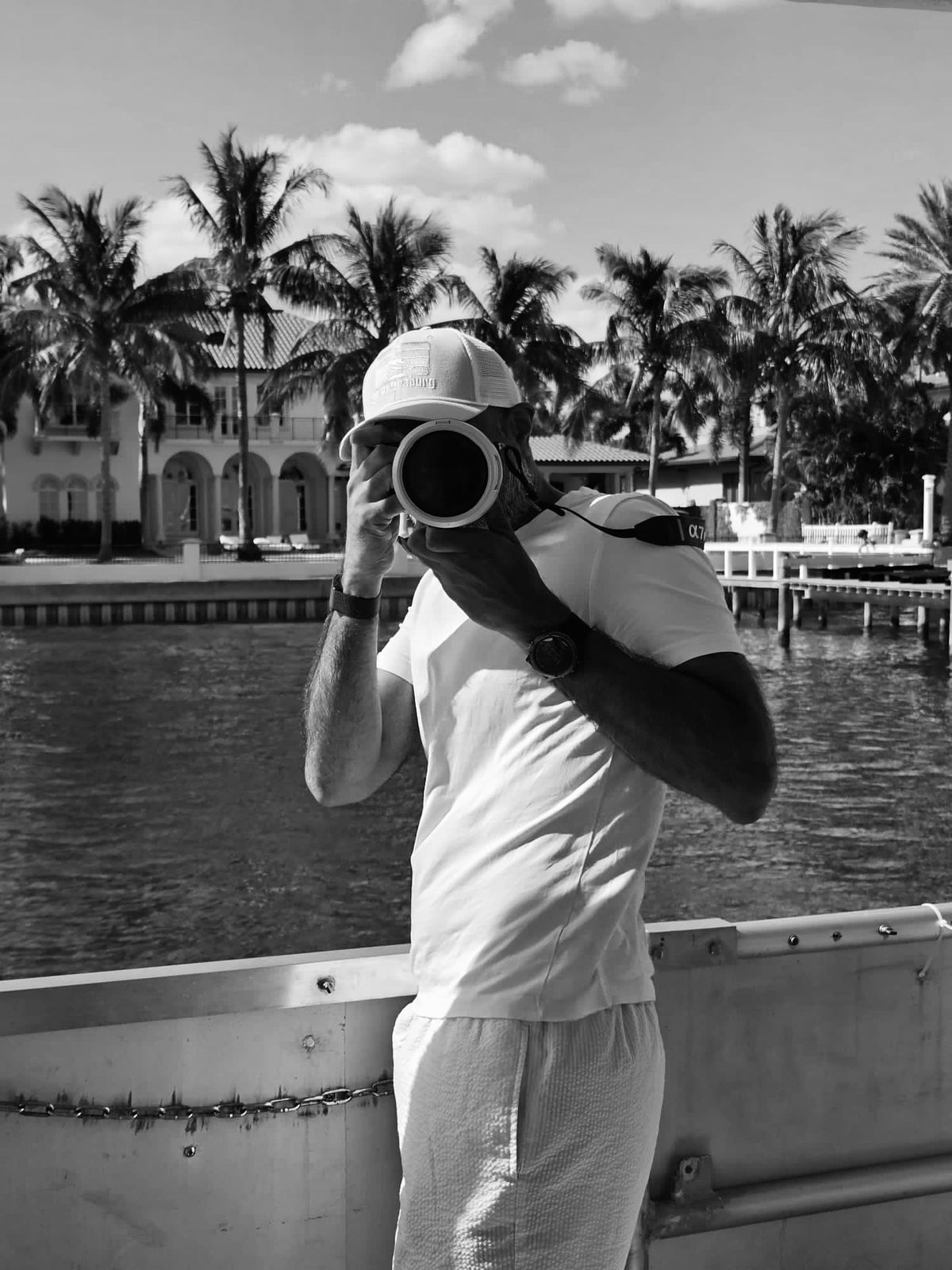Sunjay Vyas with his camera, black and white